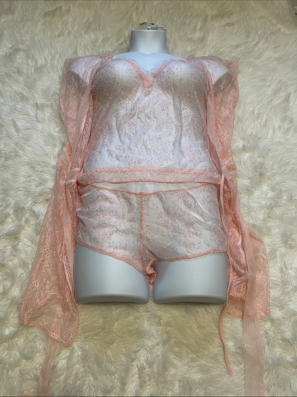 Victoria's Secret Chantilly Lace Cami, Short & Robe Sleep Set Pink 2pc L Robe M